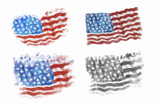 Flag of America collection, Hand-drawn, Watercolor painting on white background. Painted Impressionist style, copy space