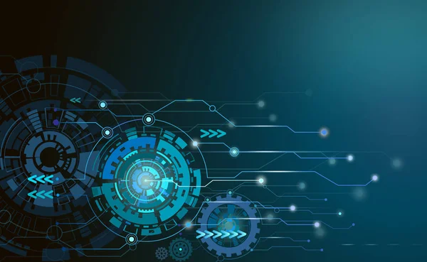 Soyut teknoloji fütüristik devre kartı, Hi-tech bilgisayar dijital Telekom kavramı, teknoloji ile ok çeşitli siber, teknolojik illüstrasyon ve daire arka plan mavi gökyüzünün enerji ışık.