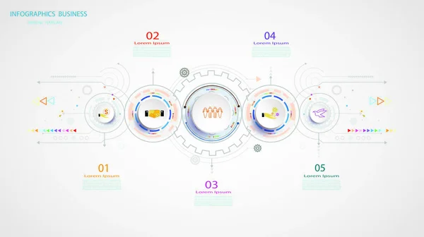 Infografiska Affärsmallar Tidslinje Teknik Element Integrerade Cirklar Affärsidé Med Alternativ — Stockfoto