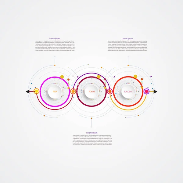 Infographic业务模板时间表技术元素 集成圈 带有选项的业务概念 关于内容 流程图 时间表 工作流布局 — 图库照片