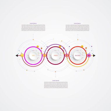 Tümleşik Infographic iş şablon zaman çizelgesi teknoloji öğesi, daireler. İş kavramı ile seçme hakkı. İçerik, diyagram, akış şeması, adımları, parçalar, zaman çizelgesi, iş akışı düzen, grafik, illüstrasyon için