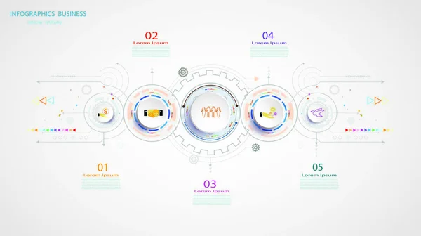 Infografika Üzleti Sablon Idővonal Technológiai Elem Integrált Körök Üzleti Koncepció — Stock Fotó