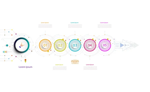 Infografik Geschäftsvorlage Timeline Technologie Element Integrierte Kreise Geschäftskonzept Mit Optionen — Stockfoto