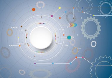 Vektör çizimi yüksek teknoloji dijital teknoloji tasarım devre ve dişli çark mühendislik, dijital Telekom teknoloji kavramı üzerinde fütüristik teknoloji mavi renk arka plan üzerinde