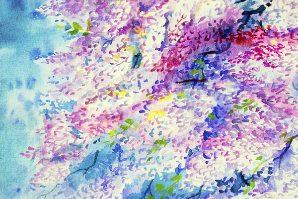Abstrakcja Akwarela Wisteria Fioletowy Kwiat Goździk Jasnym Piękna Wiosna Japonii — Zdjęcie stockowe