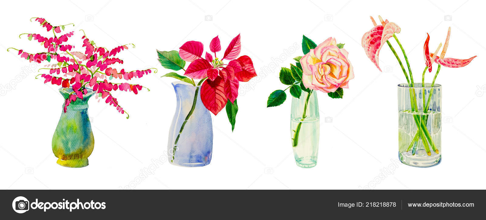 Flower Vase Watercolor Set Flowers Vases Watercolor Paintings