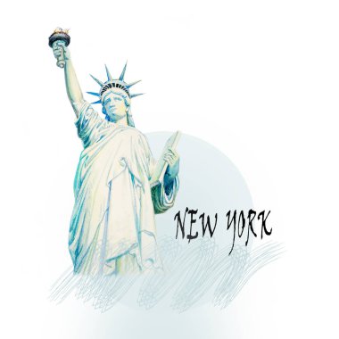 Modern sanat, suluboya resim illüstrasyon. Dünya ünlü serisi: heykel, özgürlük, New York, ABD.