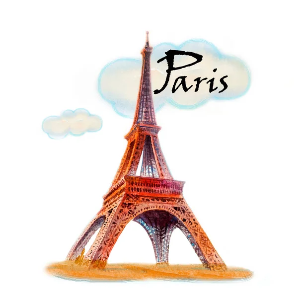 Sztuka Nowoczesna Akwarela Ilustracja Świat Sławny Serii Wieża Eiffel Paryż — Zdjęcie stockowe