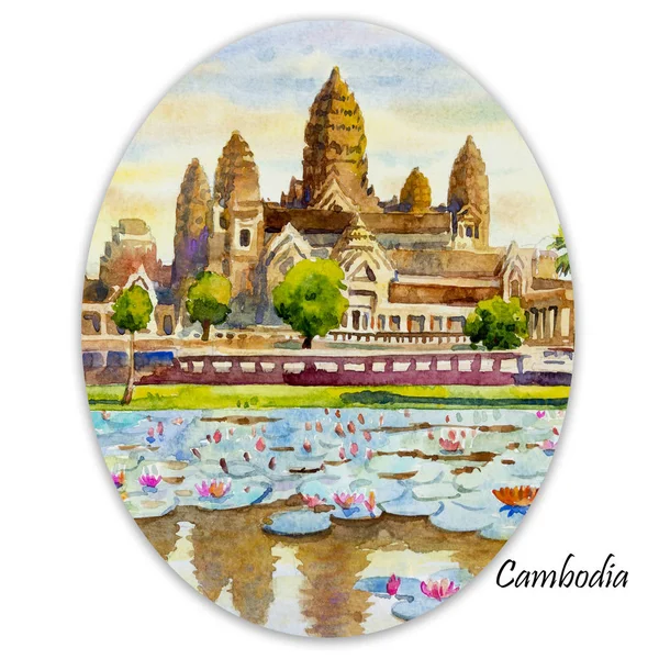 Templo Angkor Wat Camboya Sudeste Asiático Pintura Acuarela Paisaje Colorido — Foto de Stock