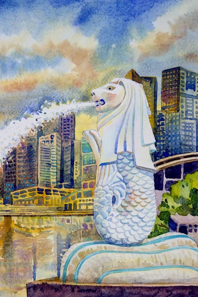 Singapore Soluppgången Vid Småbåtshamnen Singapore September 2018 Med Merlion Statyn — Stockfoto