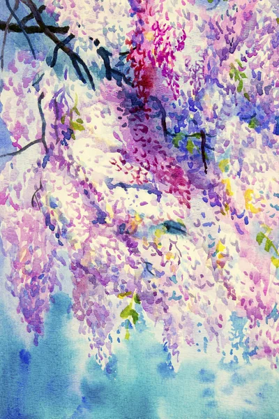 Fleurs Abstraites Couleur Violette Aquarelle Printemps Violet Rose Fleur Wisteria — Photo