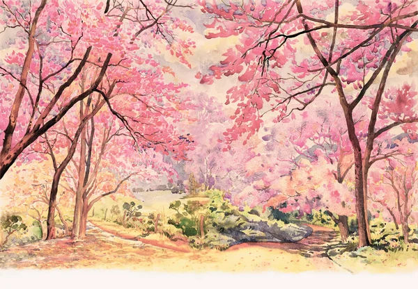 桜と草原の水彩画.— ストックイラストレーション by © paint-mm 桜と草原の水彩画.— ストックイラストレーション by © paint-mm