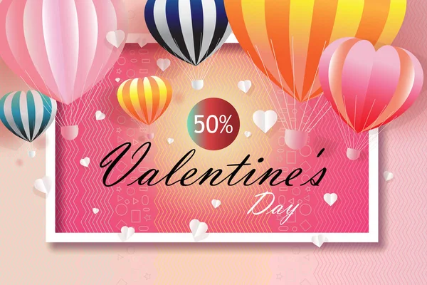 Valentijnsdag Zakelijke Gelukkig Verkoop Achtergrond Met Hart Ballonnen Gevormd Vectorillustratie — Stockfoto