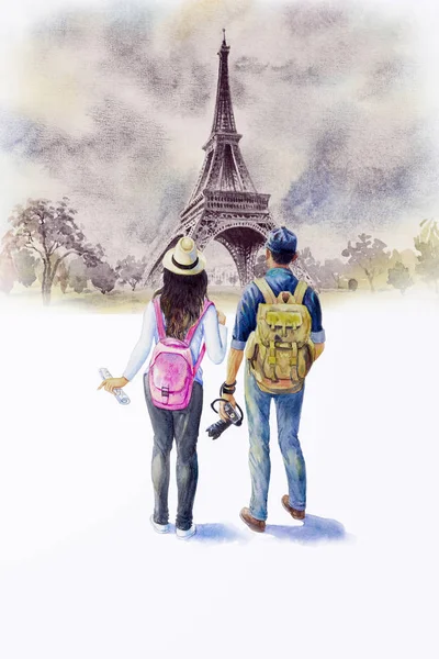 Картины Достопримечательности Парижа Европейский Городской Пейзаж Франция Эйфелева Башня Молодой — стоковое фото