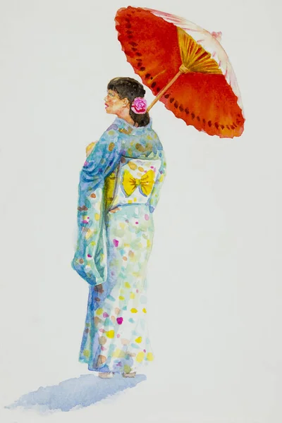 Mulher Asiática Kyoto Japão Maiko Gueixa Vestindo Quimono Tradicional Japonês — Fotografia de Stock