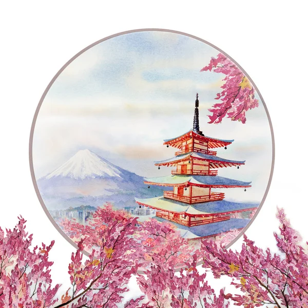 Akvarel na jaře s míst v Japonsku. — Stock fotografie