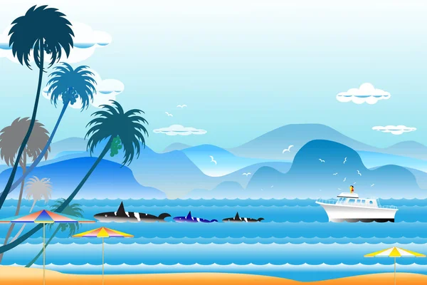 Ilustración paisaje marino fondo viaje sobre el mar con um —  Fotos de Stock