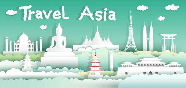 Landmärken i världen med stad och turism Asien bakgrund. — Stockfoto