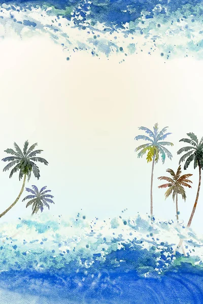 Schilderij grote zee Golf van storm golven, blauwe kleur. — Stockfoto