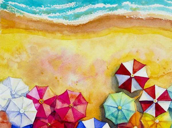 Painting watercolor seascape Top view colorful of travel. — Stock Photo, Image