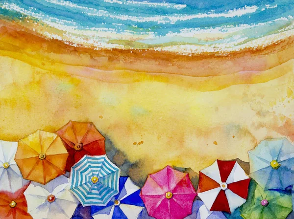 Painting watercolor seascape Top view colorful of travel. — Stock Photo, Image