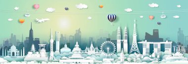Cityscape silueti ve Turizm ASEAN ile Asya seyahat yerler.