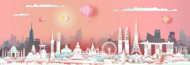 Cityscape silueti ve ASEAN Turizm ile Simgesel Yapı Asya seyahat.