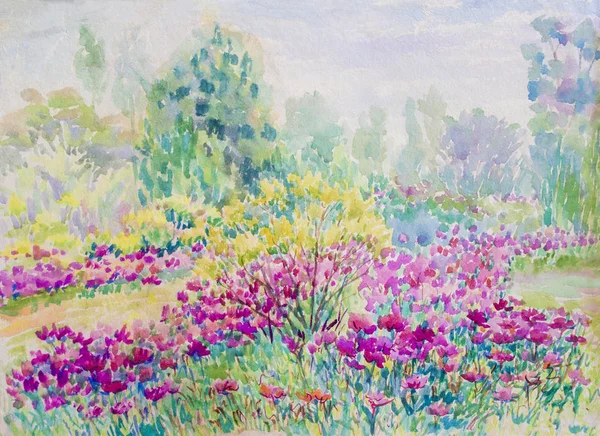 Painting watercolor landscape colorful of daisy flowers in garde