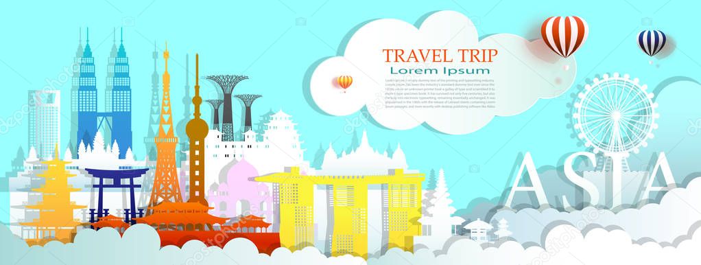 Business brochure template landmarks asia tourism world famous a