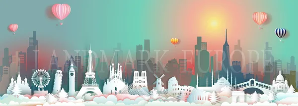 Punti di riferimento di viaggio d'Europa con grattacielo e s colorato — Foto Stock