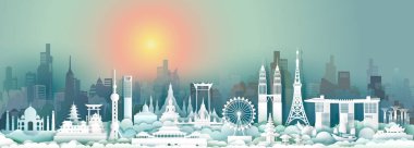 Şehir kent silüeti ve ASEAN t ile seyahat simge Asya