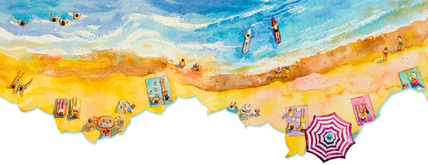 Pintura acuarela paisaje marino vista superior colorido de la familia tavel . —  Fotos de Stock
