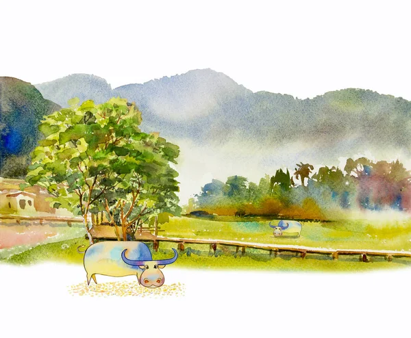 Painting watercolor landscape illustration.