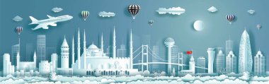 Panorama manzaralı şehir planına sahip Türkiye 'ye seyahat. Modern bina, gökdelen, gökdelen, iş broşürü modern tasarım ile gezen şehir. Vektör illüstrasyonu.