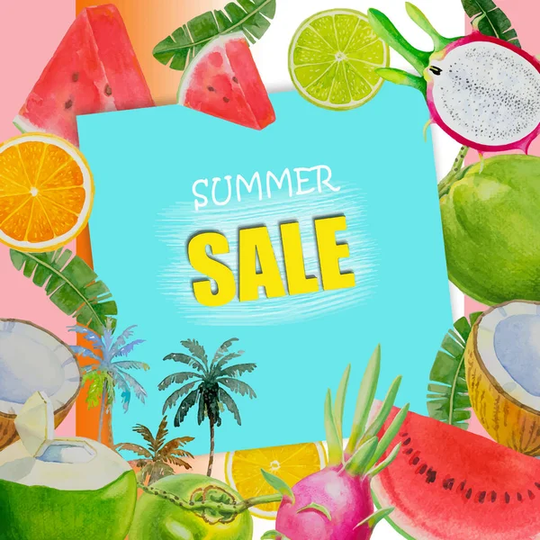 Sommerschlussverkauf Hintergrund Layout Für Banner Gemälde Helle Frucht Der Melone — Stockvektor