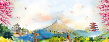 Japonya 'nın ünlü simgelerinden biri. Fuji Dağı 'nın suluboya resmi ve gökyüzünde kiraz çiçeklerinin açtığı güzel mimari, Asya' da popüler gezi..