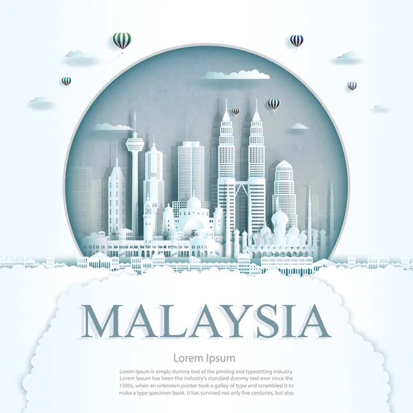 Viaggio Malesia Monumento Nella Città Kuala Lumpur Edificio Moderno Sfondo — Vettoriale Stock