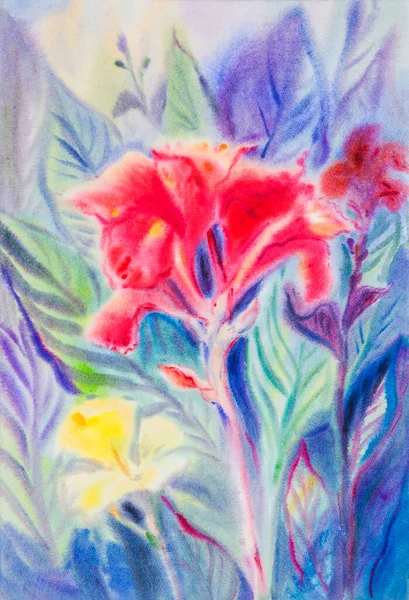 Abstraktes Aquarell Originalgemälde Rot Gelbe Farbe Der Calla Lilienblüte Und — Stockfoto