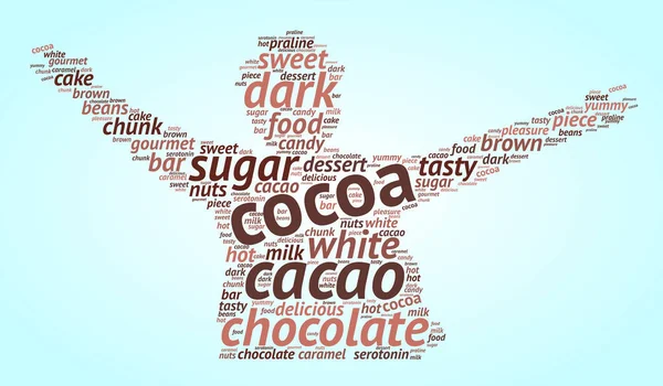 Kakao Program Word Chmury Kształcie Człowieka Niebieskie Tło Gradientowe Słodki — Wektor stockowy
