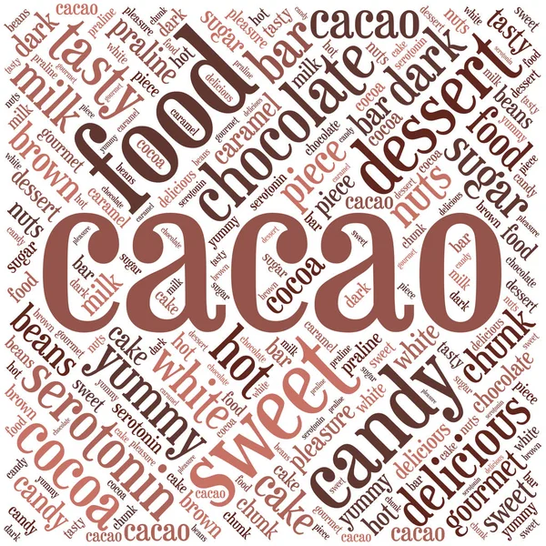 Cacao Nube Palabras Inscrita Cuadrado Concepto Alimenticio — Vector de stock