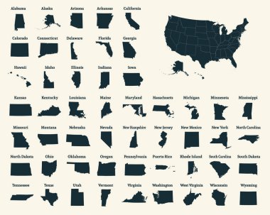 Outline map of the United States of America. 50 States of the USA. US map with state borders. Silhouette of the USA. Vector illustration. clipart