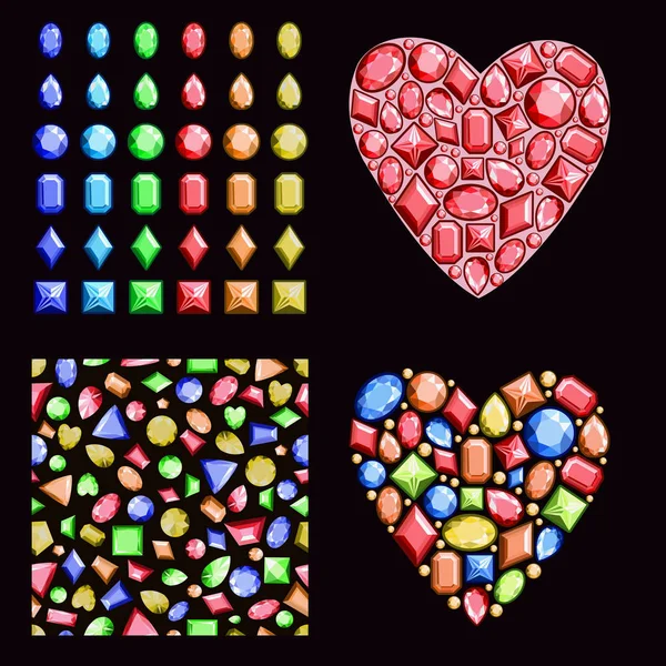 Conjunto Gemas Multicolores Contiene Piedras Preciosas Diferentes Formas Patrón Sin — Archivo Imágenes Vectoriales