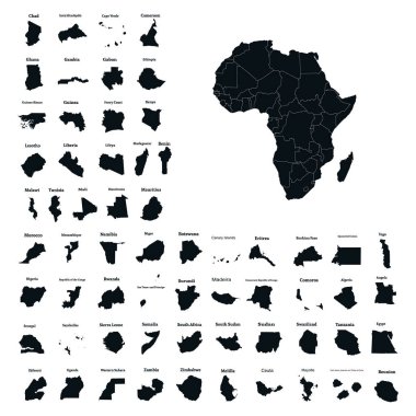 Afrika kıtasının ve Afrika'nın bütün ülkeler. Vektör çizim