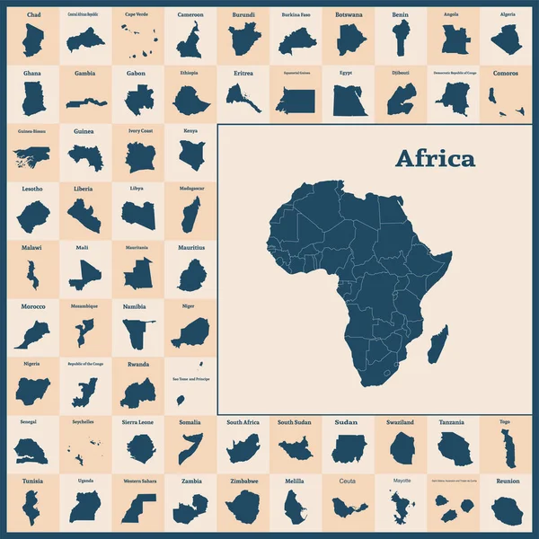 Continente Africano Todos Países África Ilustração Vetorial — Vetor de Stock