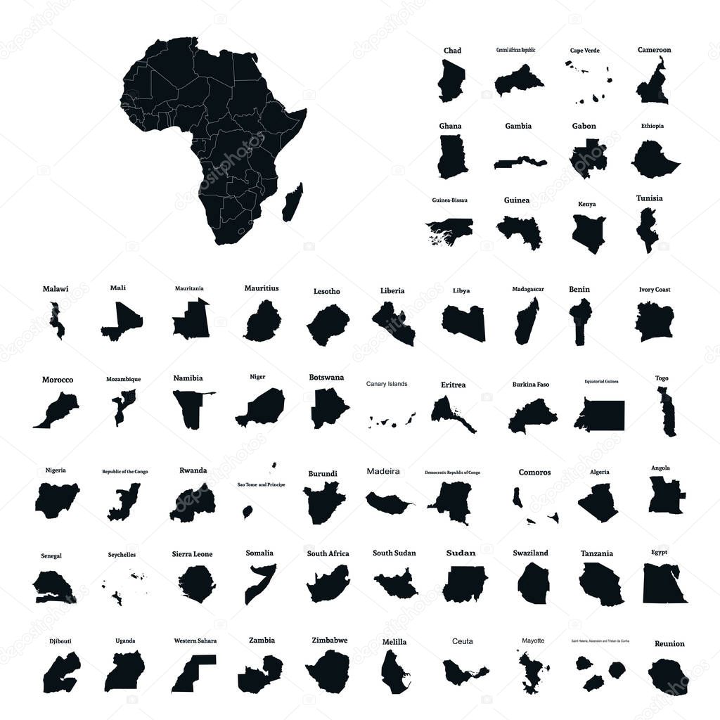 African continent and all countries of Africa. Vector illustration