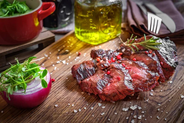 Grilled flank steak a beef on a wooden Board