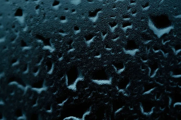 Texture Small Large Drops Dark Glass Rain Green Background — Stock Photo, Image