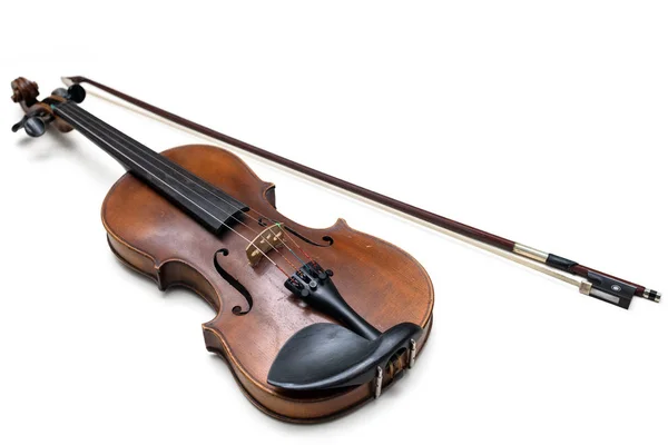 Старая Скрипка Вуди Аллена Bow Isolated Белом Фоне Лицензионные Стоковые Фото