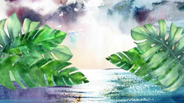 Top View Flat Animation Watercolor Swaying Palm Branches And