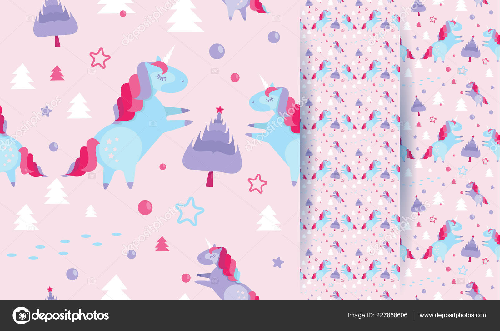 Modèle Sans Couture Noël Avec Des Licornes Des Sapins Des